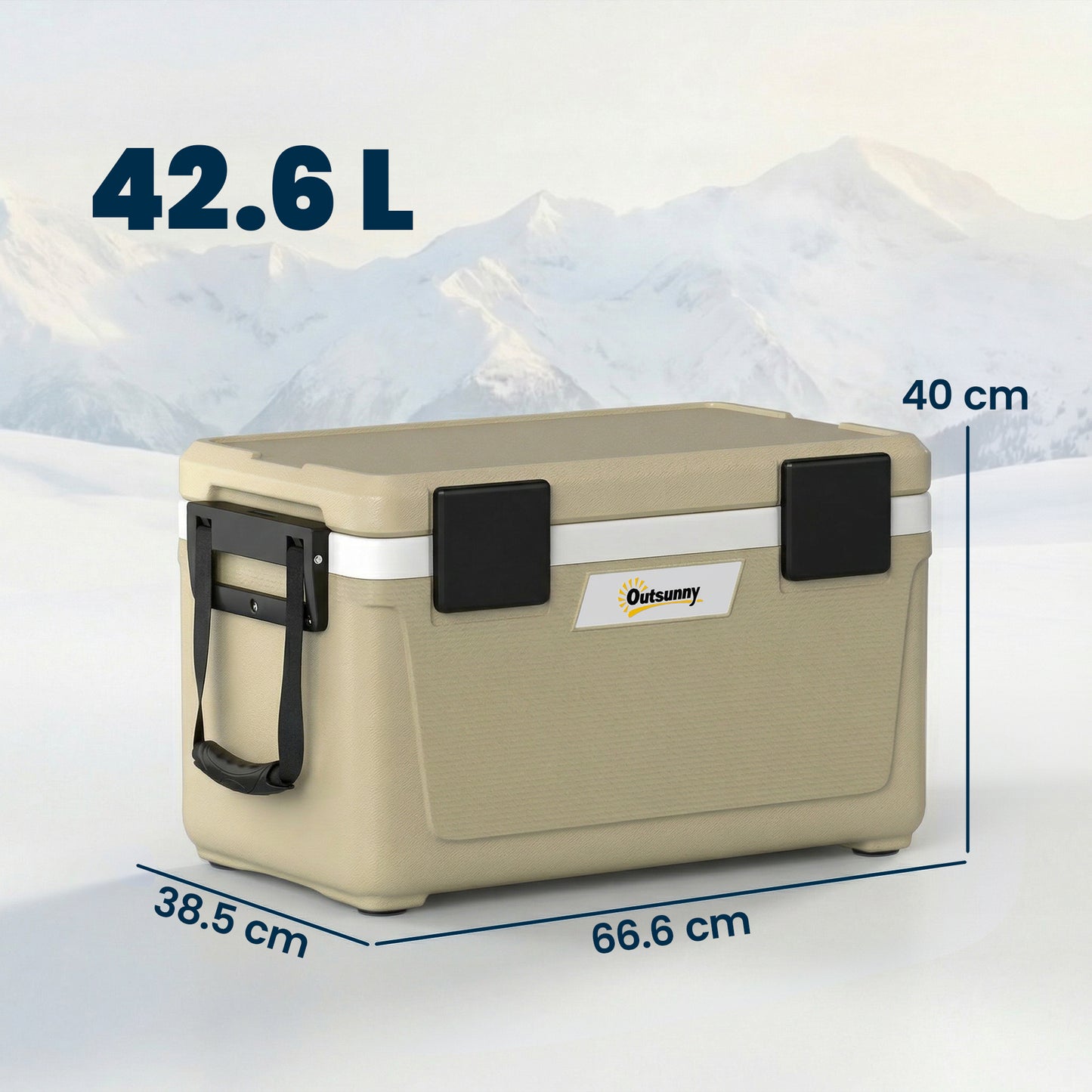 Outsunny 42.6L Insulated Cool Box, Lightweight Portable Ice Cooler with Handle, Lid and Drain Valve, Khaki