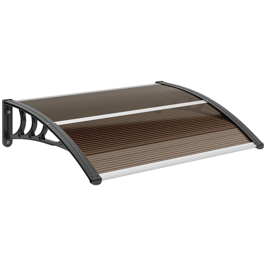 Outsunny Front Door Canopy Outdoor Awning Aluminium Rigid Plastic Polycarbonate Rain Shelter UV Water Rain Resistant 100 x 75cm Brown