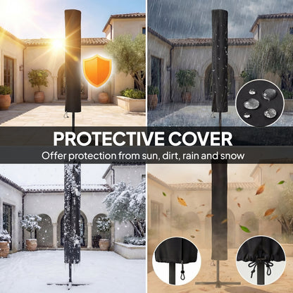 Outsunny 3 x 2 m Garden Parasol Umbrella with LED Solar Light, Parasol Cover, Outdoor Market Patio Umbrella, Dark Grey
