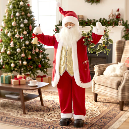 HOMCOM 5ft Life Size Singing Santa Claus, Standing Christmas Animated Santa Figure with Bell and Wreath, Sound/Touch Activated