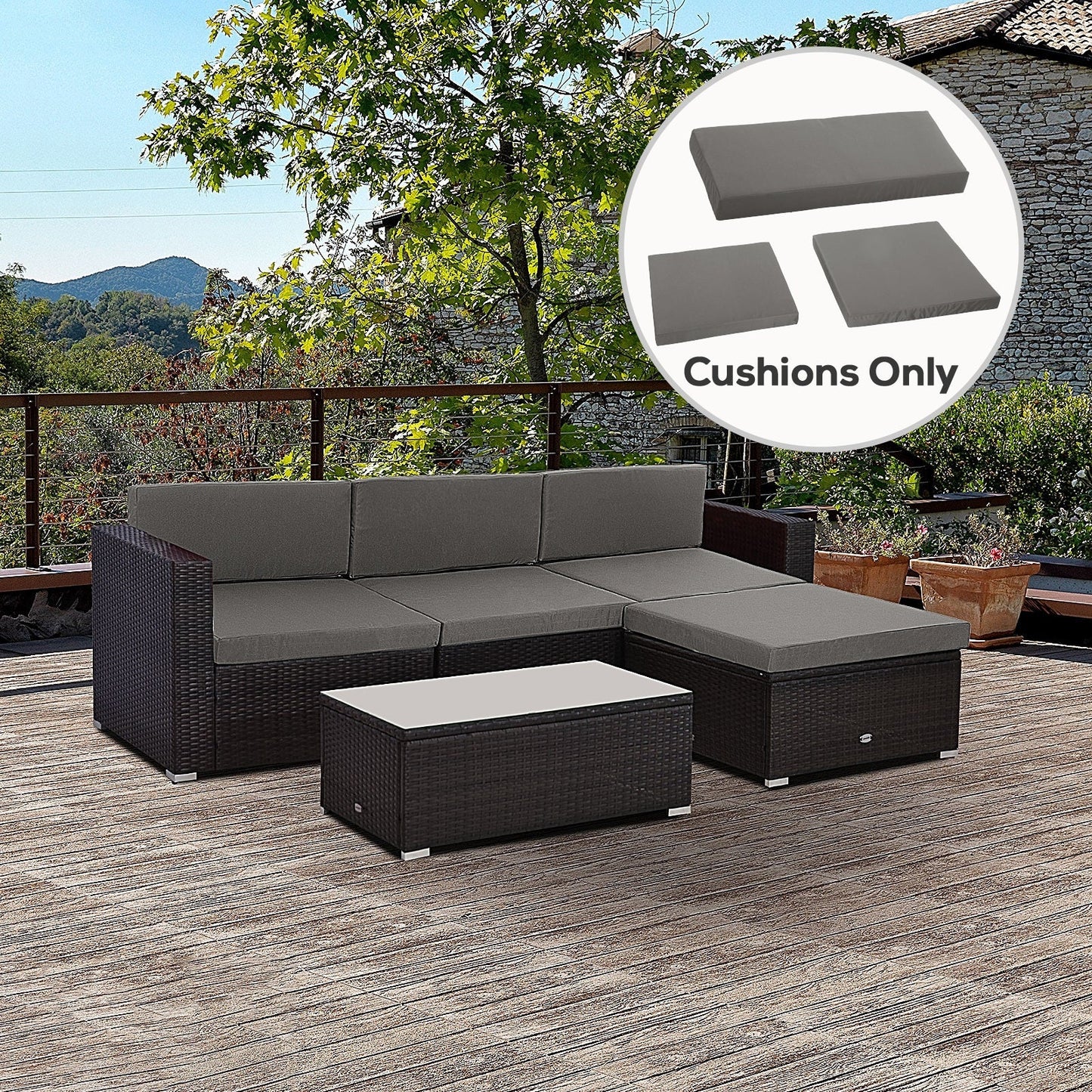 Outsunny Outdoor Cushion Pad Set for Rattan Furniture, 7 Piece Garden Furniture Cushions ONLY, Grey