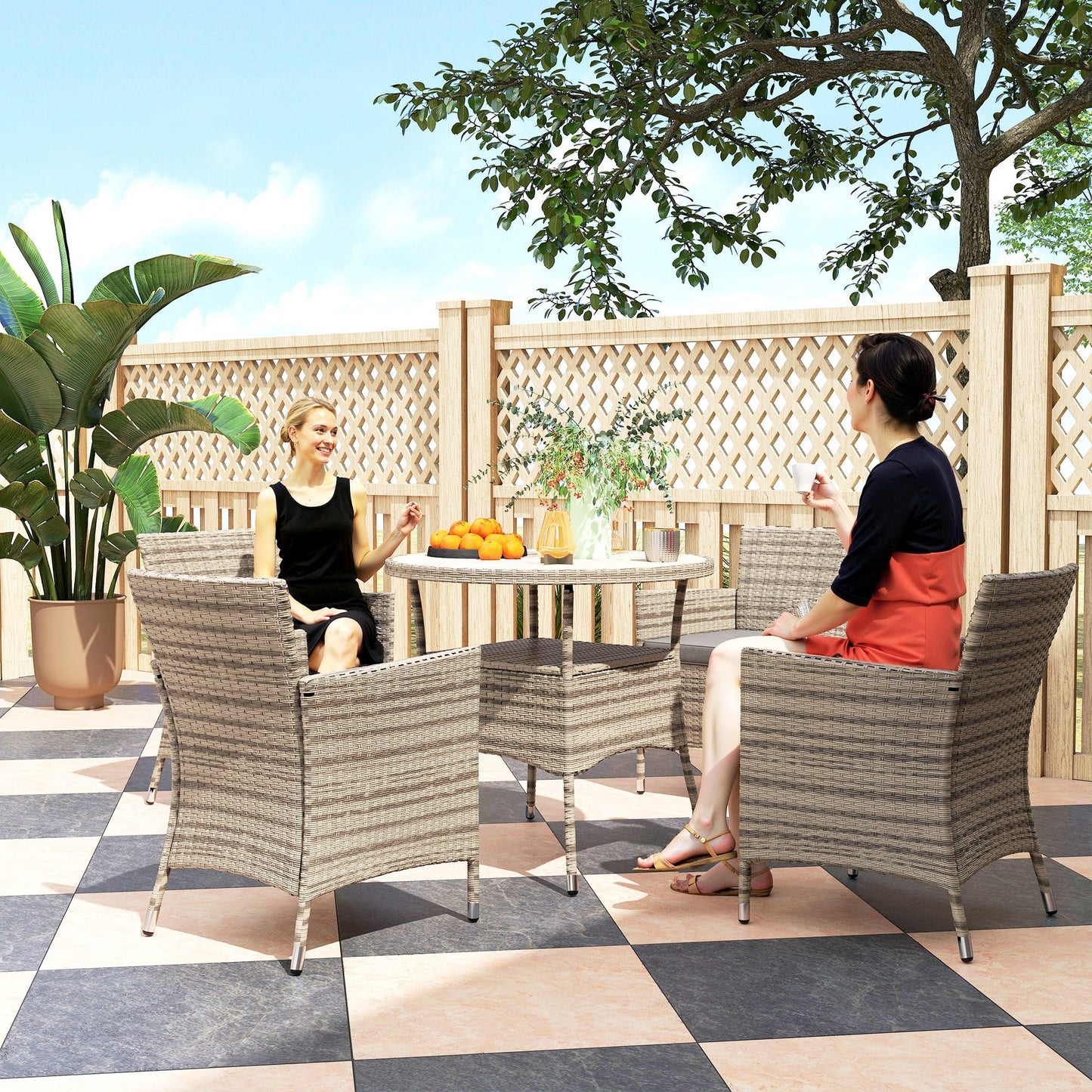 Outsunny Five-Piece Rattan Garden Set, with Two-Tier Table - Grey