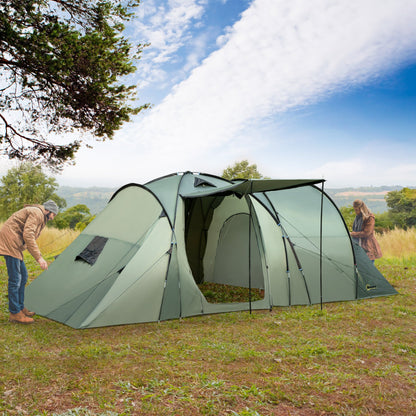 Outsunny 5 Man Camping Tent Two Bedroom Tunnel Tent Family Tent Shelter with Rainfly and Carry Bag for Backpacking Hiking Festival, 5.8 x 2.6 x 2m