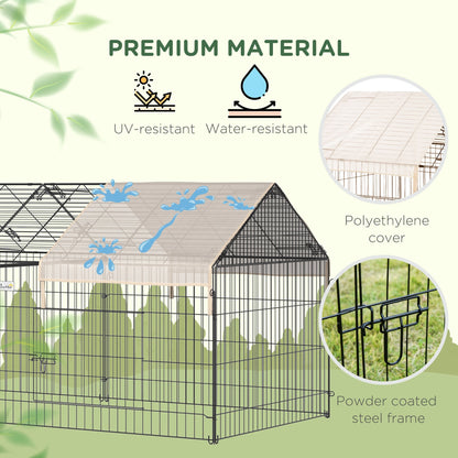 PawHut Metal Rabbit Run Playpen, Guinea Pig Cage, 220 x 103 x 103cm, Beige