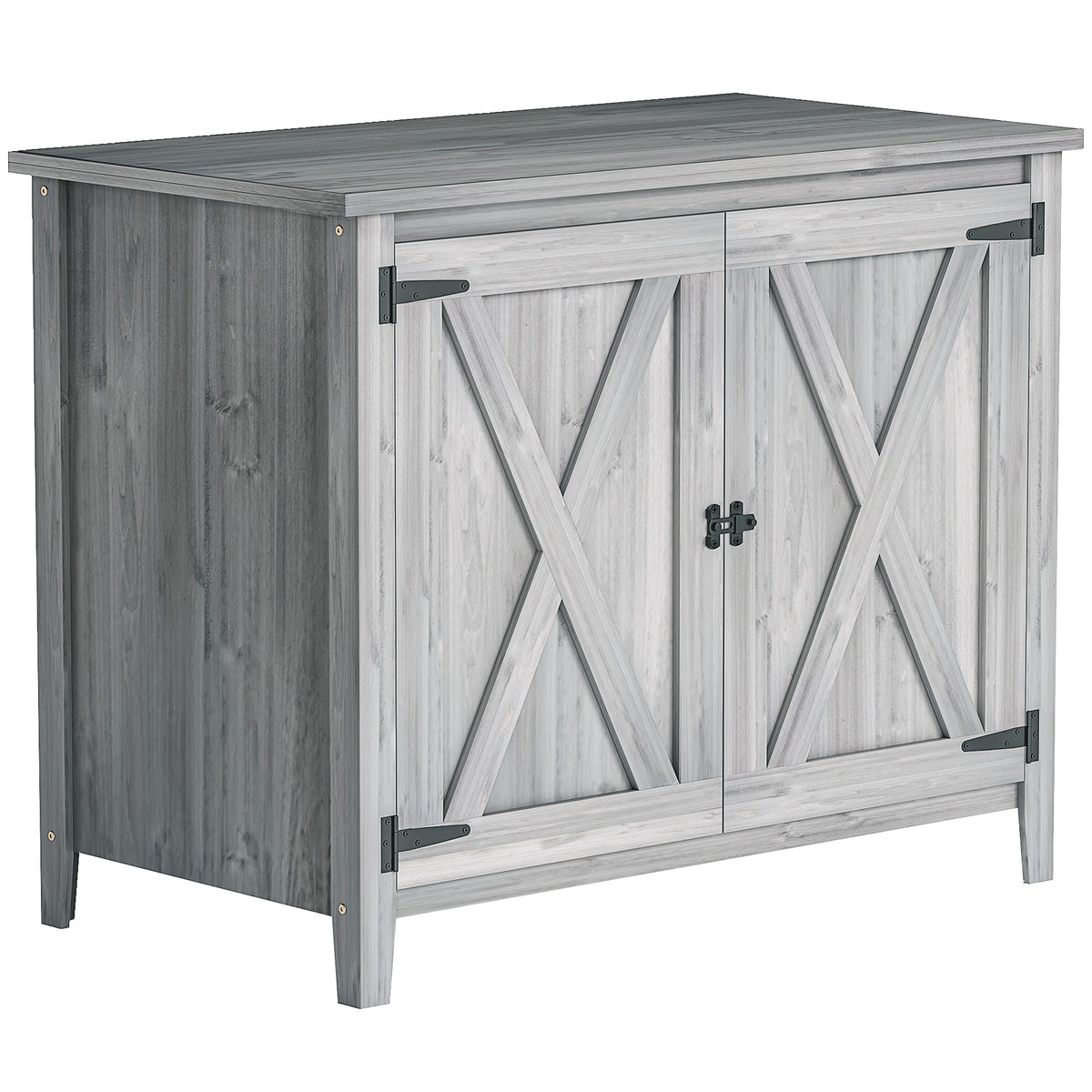 Outsunny Wooden Garden Shed, Outdoor Fir Wood Storage Shed with Shelf and Double Doors, Light Grey