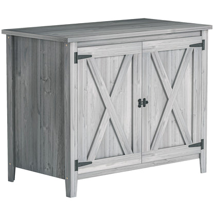 Outsunny Wooden Garden Shed, Outdoor Fir Wood Storage Shed with Shelf and Double Doors, Light Grey