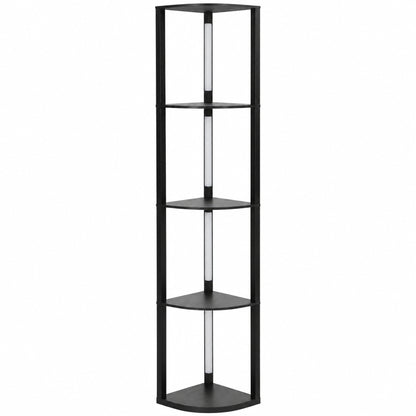 HOMCOM RGB LED Floor Lamp with Shelves, 4-Tier Dimmable Standing Lamp with Adjustable Brightness and Remote Control, Black
