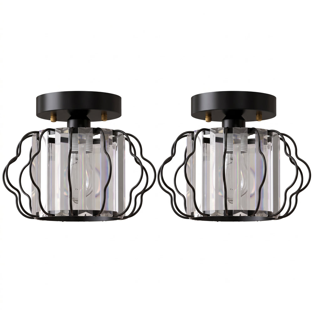 HOMCOM Crystal Ceiling Light Fixtures, Modern Semi-Flush Ceiling Lighting with Crystal Strips, 2 Pack, Black