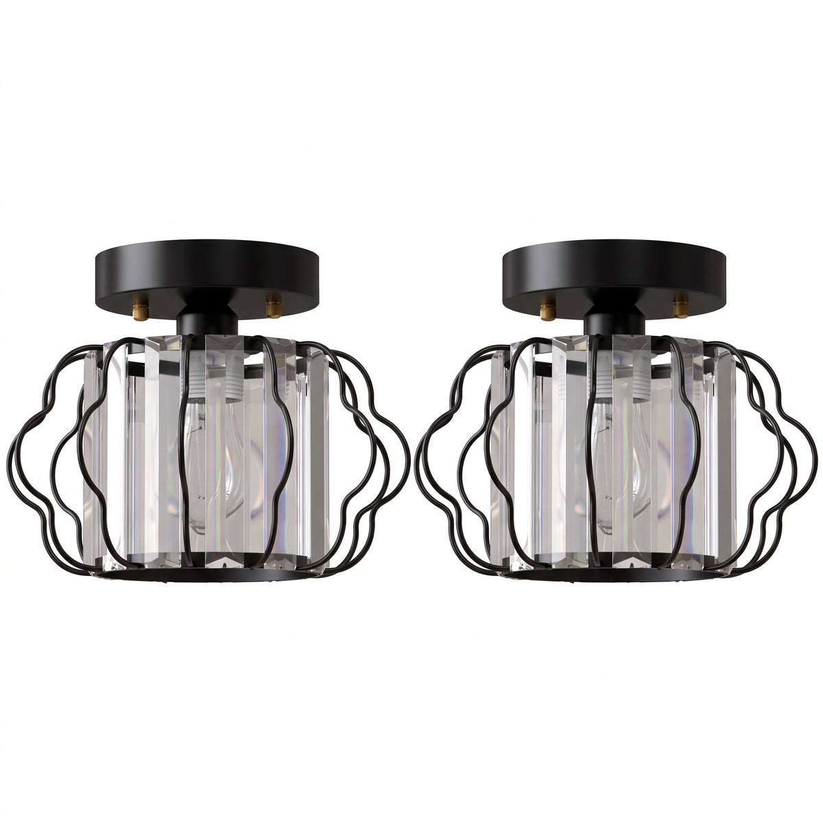 HOMCOM Crystal Ceiling Light Fixtures, Modern Semi-Flush Ceiling Lighting with Crystal Strips, 2 Pack, Black