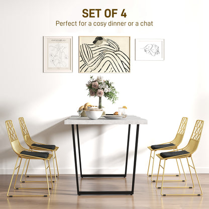 HOMCOM Luxurious Dining Chairs Set of 4, Metal Wire Kitchen Chair with Removable Velvet-feel Cushion, Cut-out Back and Steel Frame for Dining Room, Gold Tone