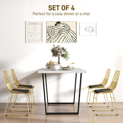 HOMCOM Luxurious Dining Chairs Set of 4, Metal Wire Kitchen Chair with Removable Velvet-feel Cushion, Cut-out Back and Steel Frame for Dining Room, Gold Tone
