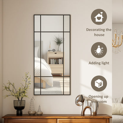 HOMCOM Decorative Grid Wall Mirror, with Back Hooks - Black