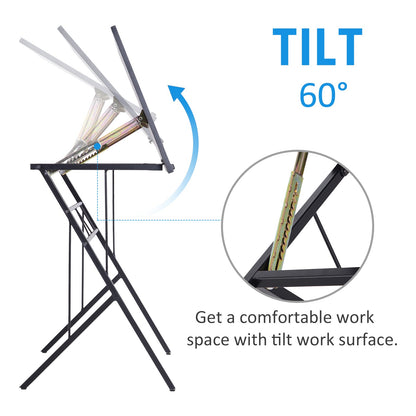 طاولة رسم Vinsetto ذات ارتفاع قابل للتعديل مع سطح قابل للإمالة، طاولة رسم متعددة الوظائف للفنان، مكتب دراسة للمكتب المنزلي، أسود