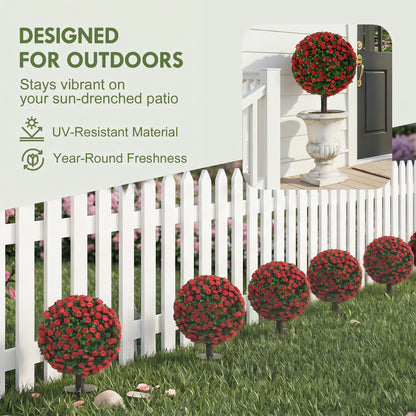 HOMCOM Artificial Rose Topiary UV Resistant, 2-Pack Fake Plants, 55 cm, Red