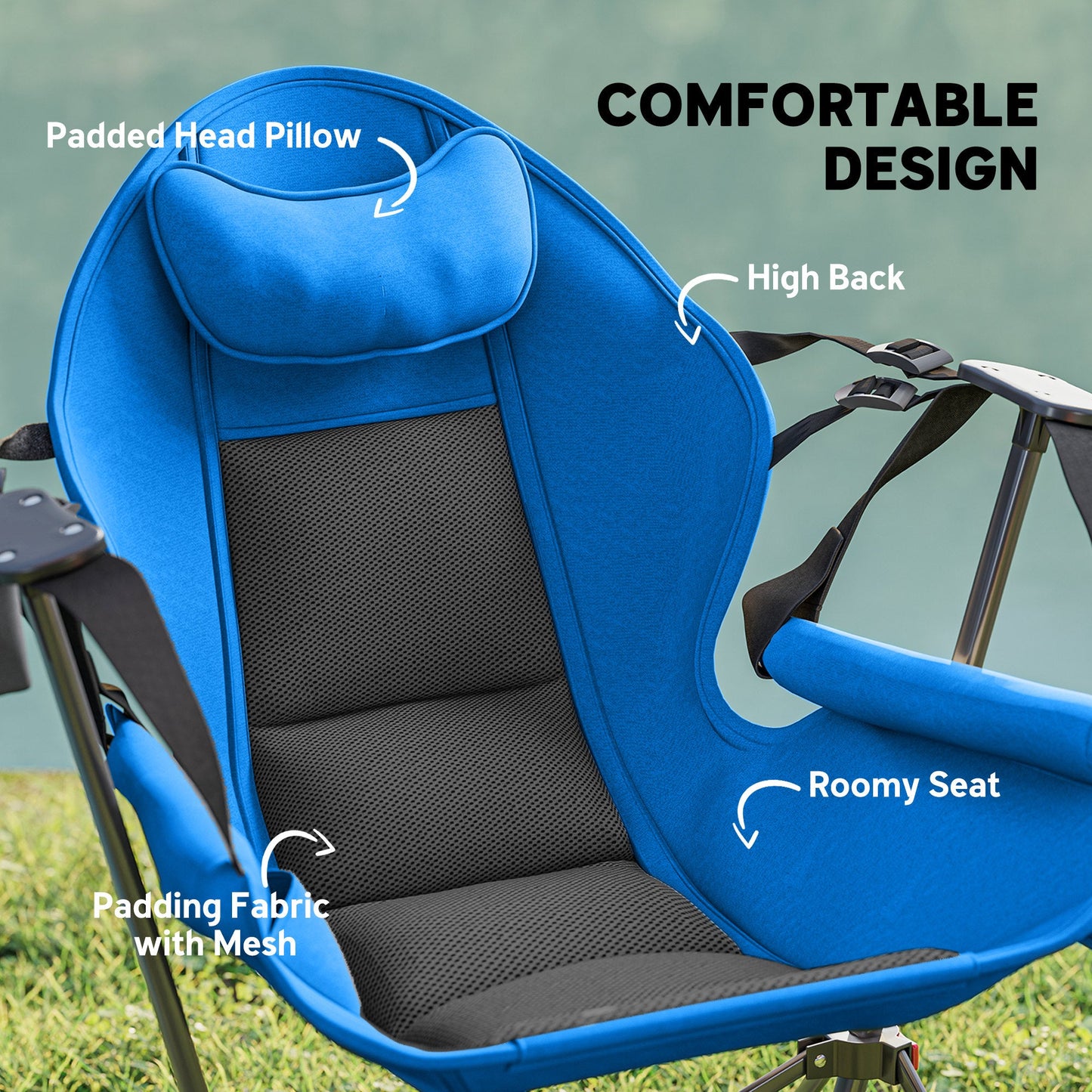 Outsunny Hammock Camping Chair Set of 2, Adjustable Back Swinging Camping Chair Portable Swinging Chair with Cup Holder, Headrest, Padded Seat and Carry Bag for Travel Fishing Hiking, Blue