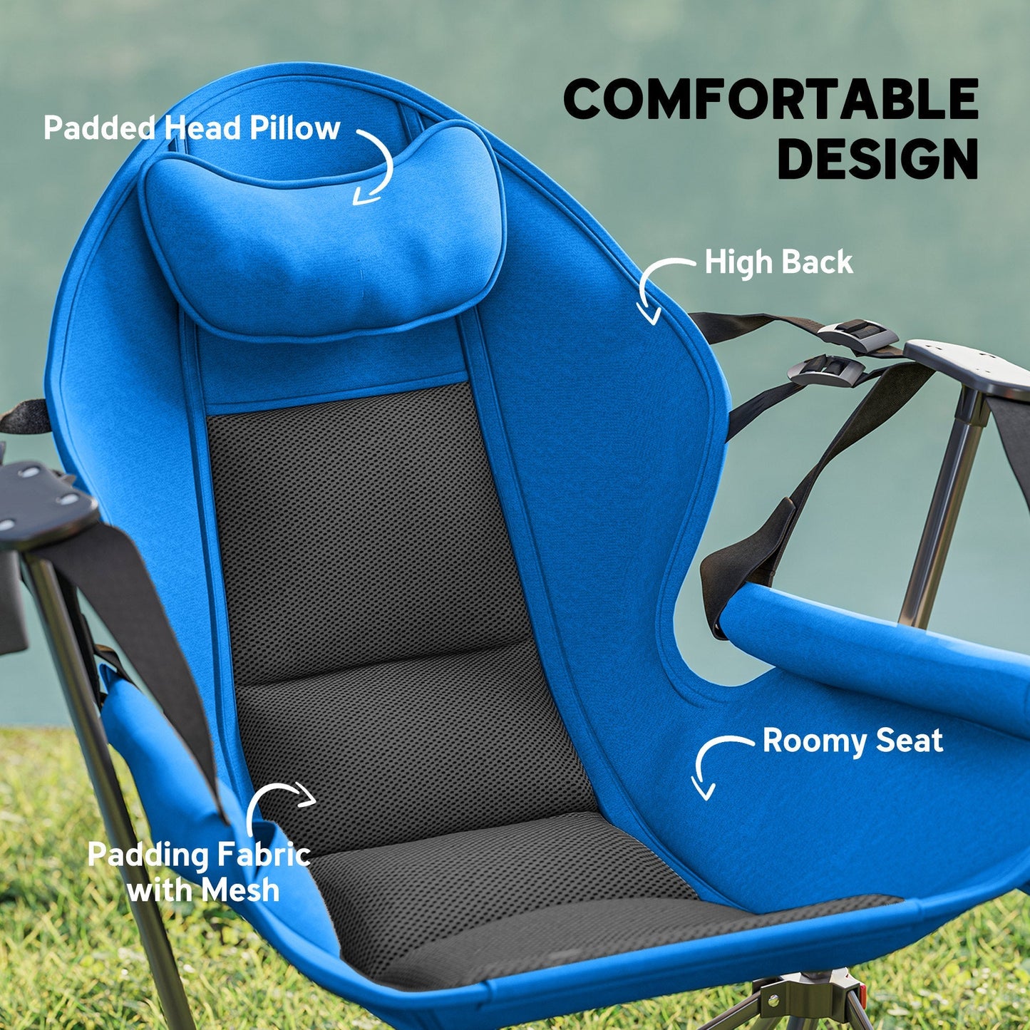 Outsunny Hammock Camping Chair Set of 2, Adjustable Back Swinging Camping Chair Portable Swinging Chair with Cup Holder, Headrest, Padded Seat and Carry Bag for Travel Fishing Hiking, Blue