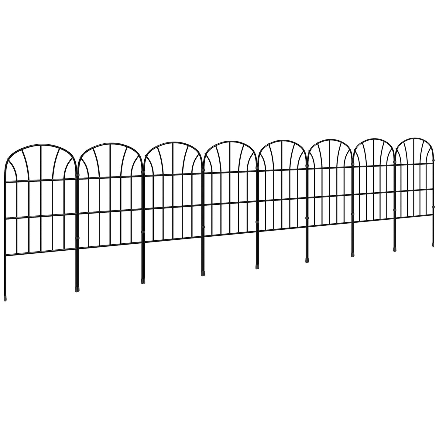 Outsunny Metal Decorative Outdoor Picket Fence Panels Set of 8, Black
