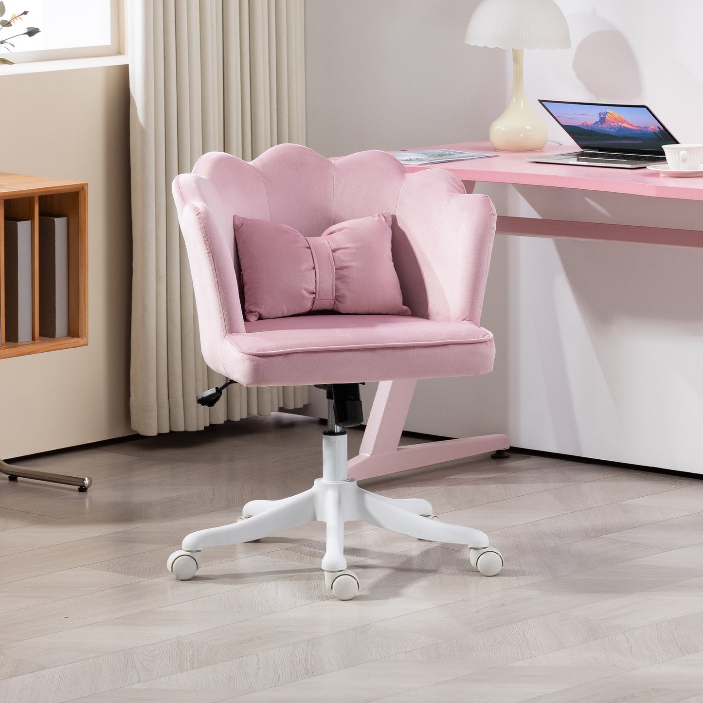 HOMCOM Velvet-Feel Petal Back Office Chair - Pink