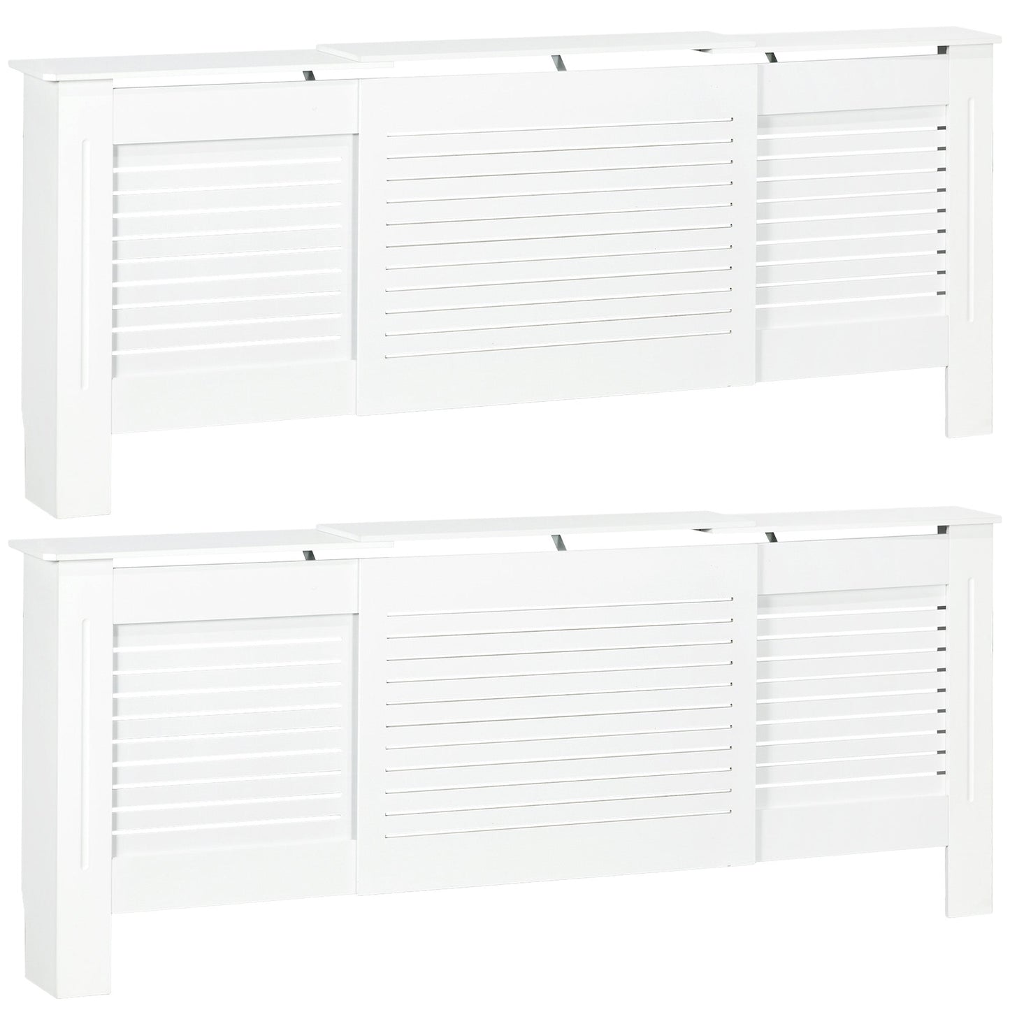 HOMCOM Set of 2 MDF Extendable Radiator Cover with Cabinet Shelving, Home Office Slatted Design, White 139-208.5L x 20.5W x 82.5H cm