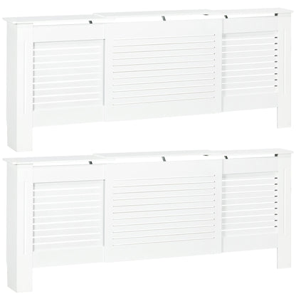 HOMCOM Set of 2 MDF Extendable Radiator Cover with Cabinet Shelving, Home Office Slatted Design, White 139-208.5L x 20.5W x 82.5H cm