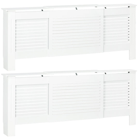 HOMCOM Set of 2 MDF Extendable Radiator Cover with Cabinet Shelving, Home Office Slatted Design, White 139-208.5L x 20.5W x 82.5H cm