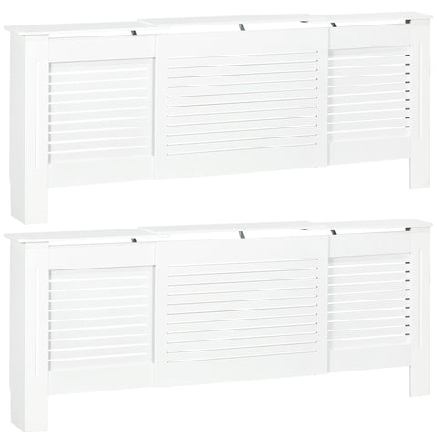 HOMCOM Set of 2 MDF Extendable Radiator Cover with Cabinet Shelving, Home Office Slatted Design, White 139-208.5L x 20.5W x 82.5H cm