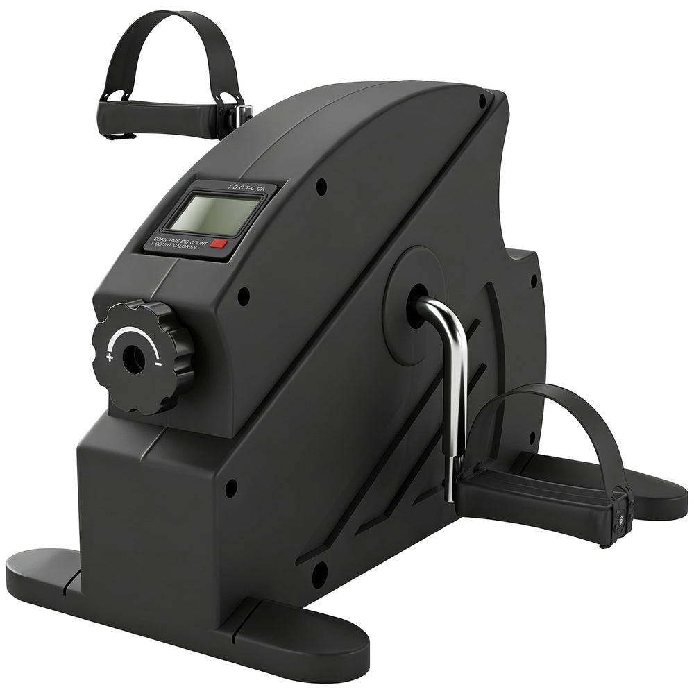SPORTNOW Mini Exercise Bike with Stepless Adjustable Resistance, LCD Display and 4-Level Pedal Straps for Home Workout, Black