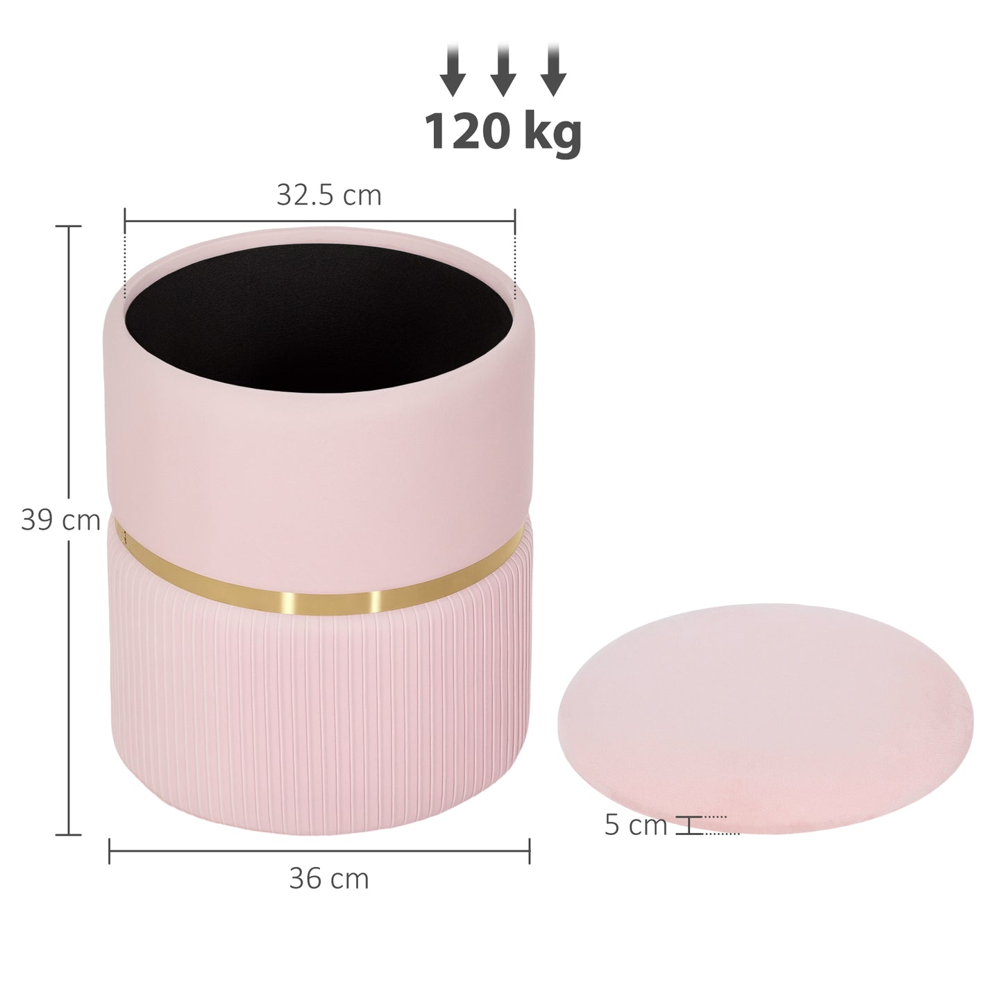 HOMCOM Velvet-Feel Storage Ottoman - Pink