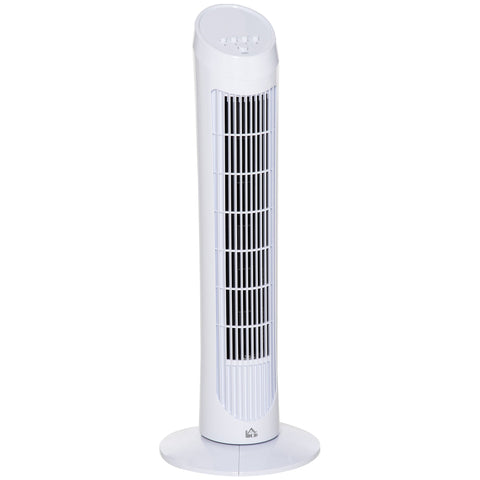 HOMCOM Tower Fan for Bedroom Cooling, 30 Inch Electric 70 Oscillating Fan with 3 Speed Settings, Standing Floor Fan for Home Office Indoor, White