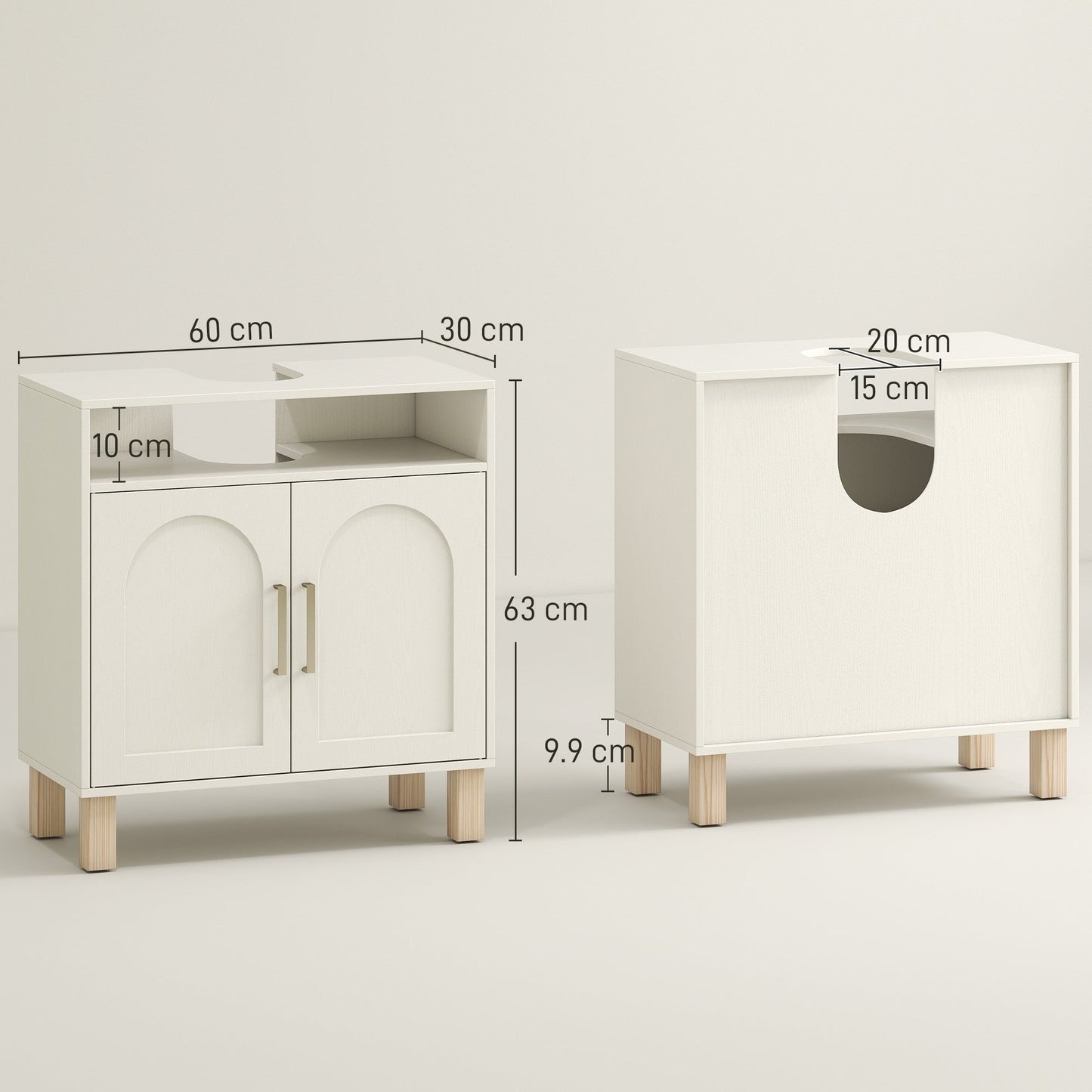 HOMCOM Under Sink Cabinet for Basin without Pedestal - Cream White