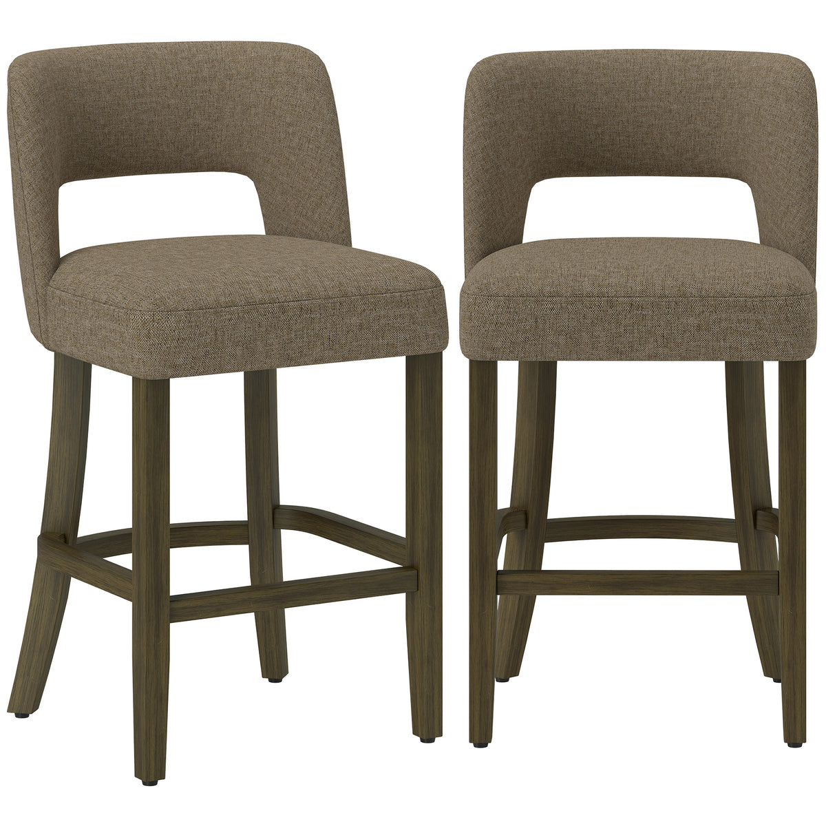 HOMCOM Bar Stools Set of 2, Counter Height Bar Stools with Curved Backrest, for Kitchen Island, Dining Room, Living Room, Brown