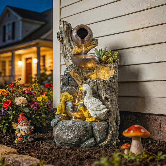 Outsunny 5-Tier Outdoor Waterfall Fountain, Freestanding Self-Contained Cascading Water Feature Garden Landscape