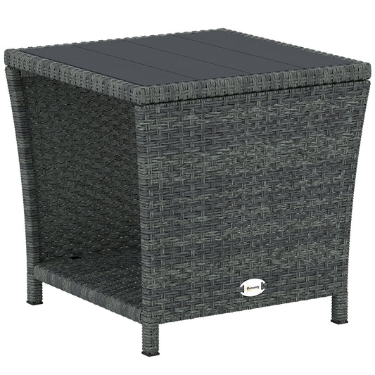 Outsunny Side Table 2-Tier Outdoor Coffee Table with Storage Shelf PS Wood Slat Top/Grey