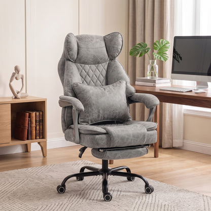 HOMCOM Executive Office Chair, Leathaire Big and Tall Office Chair 180 kg with Wide Seat, Reclining, Lumbar Support, Grey