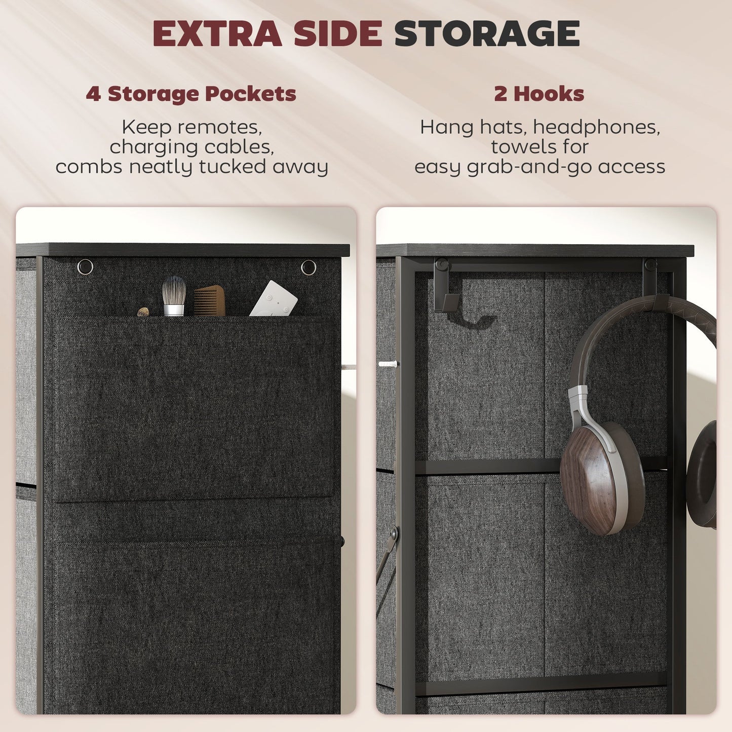 HOMCOM Chest of Eight Fabric Drawers - Charcoal Grey