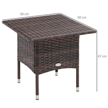 Outsunny Outdoor Rattan Side Table Coffee Table with Plastic Board, Full Woven Table Top for Patio, Garden, Balcony, Mixed Brown