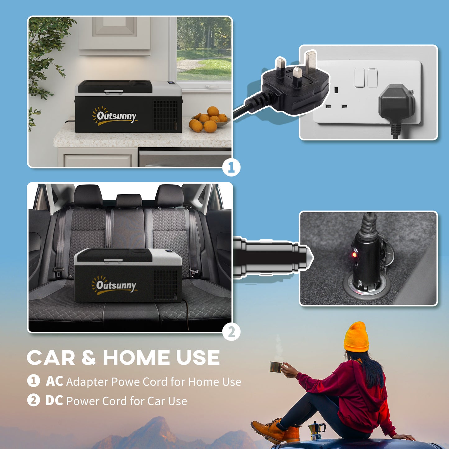 Outsunny 16L Portable Car Fridge, -20â to 10â Adjustable Temperature - Black/Grey