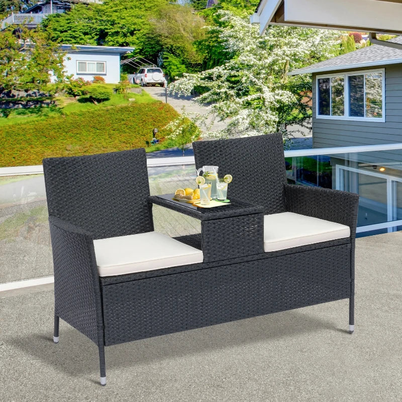 Outsunny 2-Seater Rattan Loveseat Jack and Jill Seat, 63Dx133Wx84H cm-Black