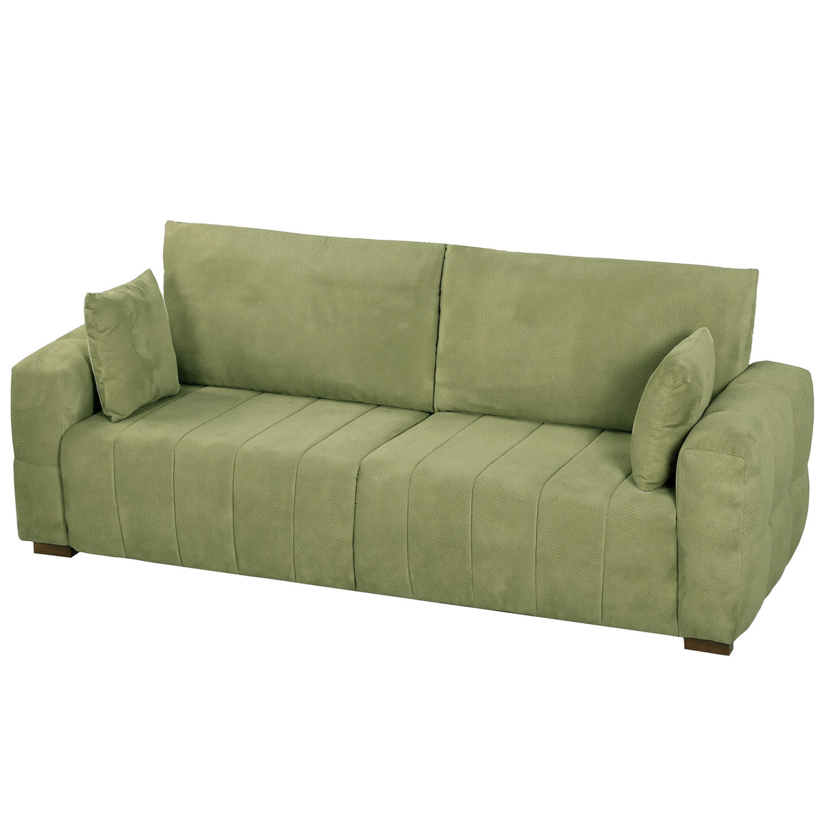 HOMCOM 3 Seater Sofa, Upholstered Velvet Couch for Bedroom with Pillows, Padded Cushion and Wood Legs, Green