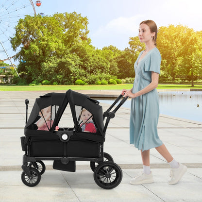 Wagon Stroller for 2 Kids with Adjustable Handle and Removable Canopy-Black