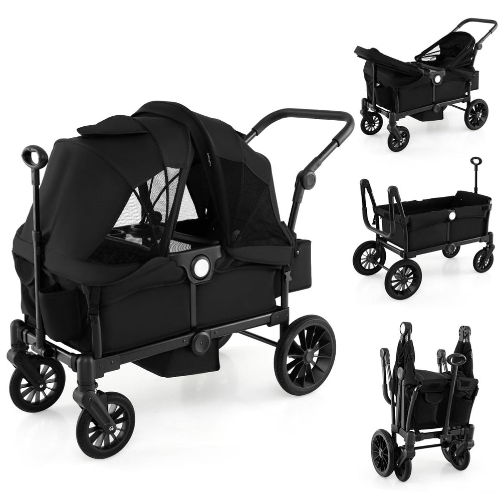 Wagon Stroller for 2 Kids with Adjustable Handle and Removable Canopy-Black