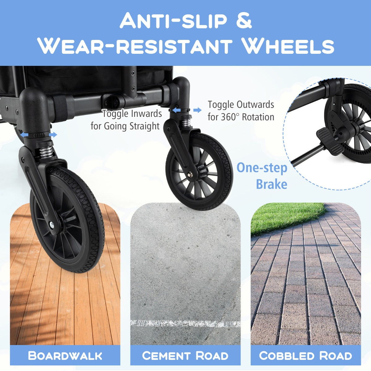 Wagon Stroller for 2 Kids with Adjustable Handle and Removable Canopy-Black