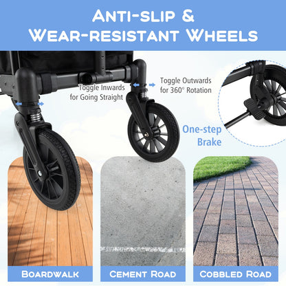 Wagon Stroller for 2 Kids with Adjustable Handle and Removable Canopy-Black