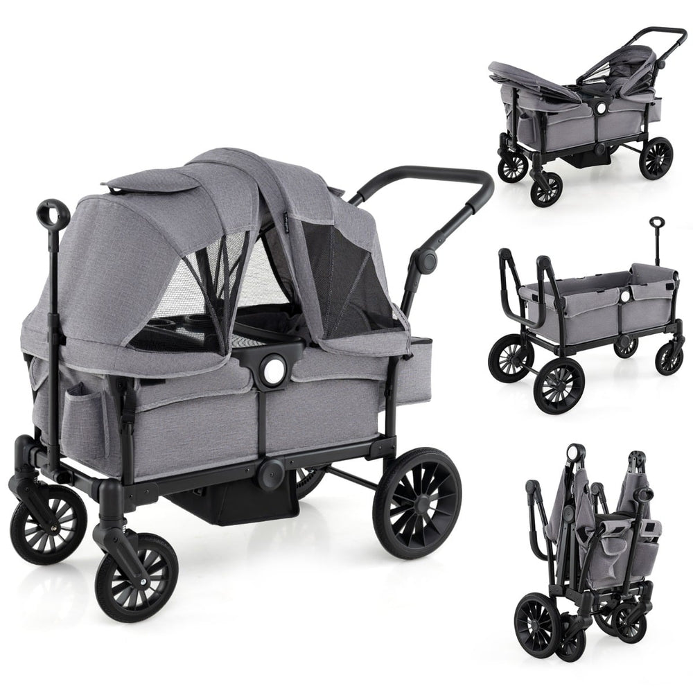 Wagon Stroller for 2 Kids with Adjustable Handle and Removable Canopy-Grey