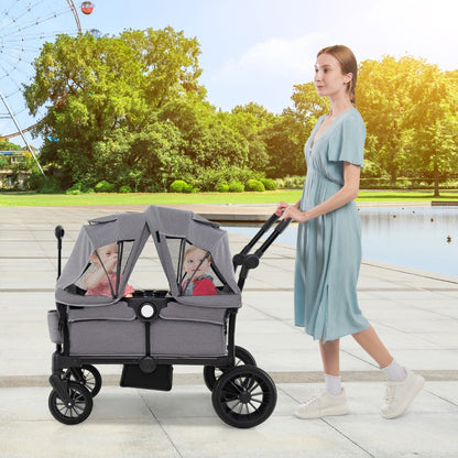 Wagon Stroller for 2 Kids with Adjustable Handle and Removable Canopy-Grey