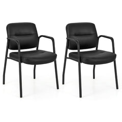 Waiting Room Guest Chair Set of 2 Upholstered Reception Chairs with Mixed PU Leather and Integrated Armrests-Black