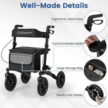 Walker for Seniors with Seat Folding Rollator Walker with Pneumatic Tires-Black
