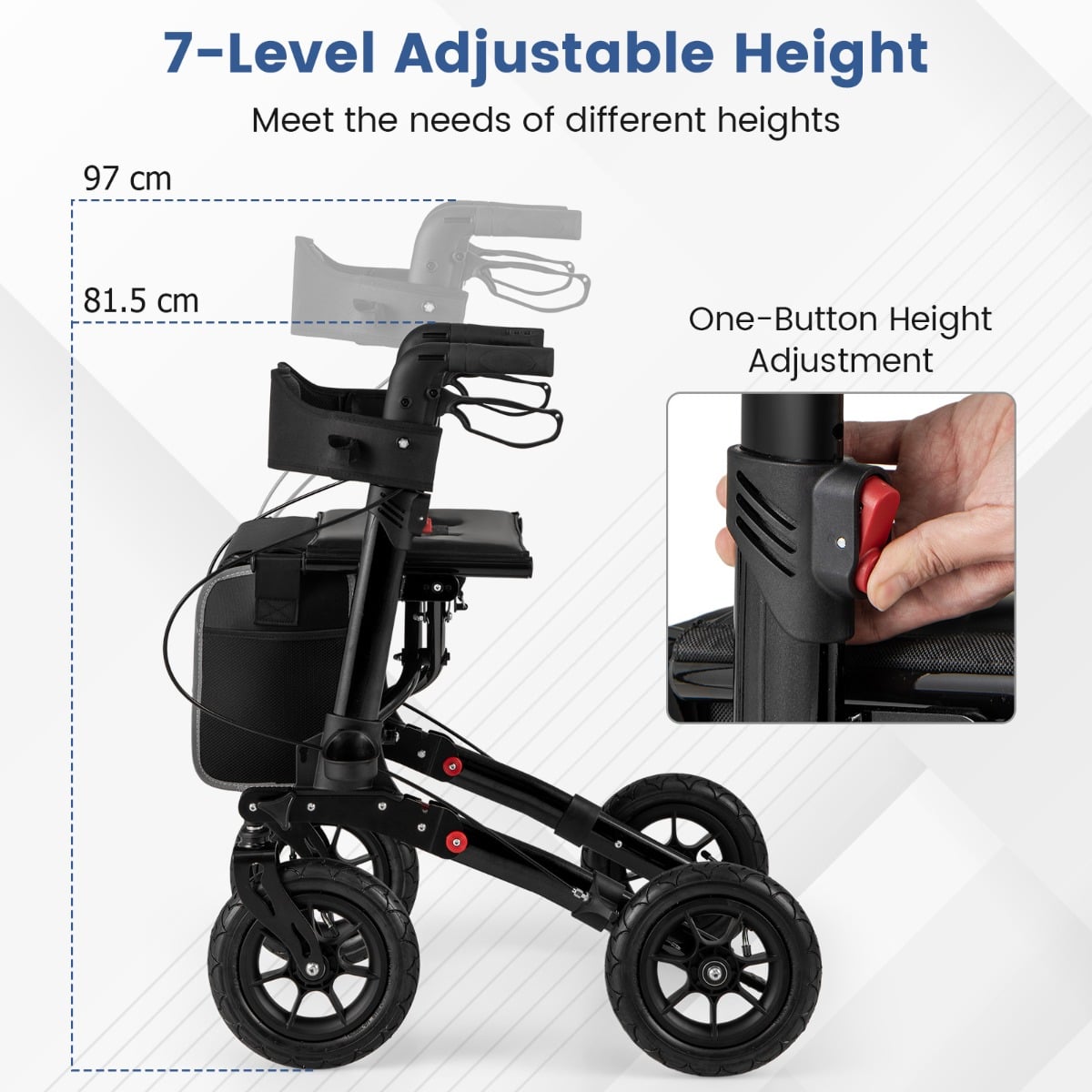 Walker for Seniors with Seat Folding Rollator Walker with Pneumatic Tires-Black