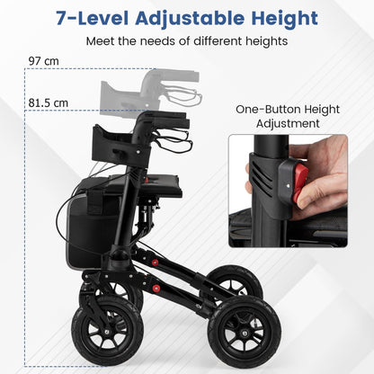 Walker for Seniors with Seat Folding Rollator Walker with Pneumatic Tires-Black