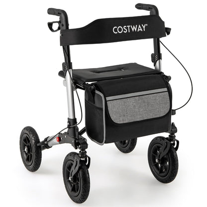Walker for Seniors with Seat Folding Rollator Walker with Pneumatic Tires-Silver